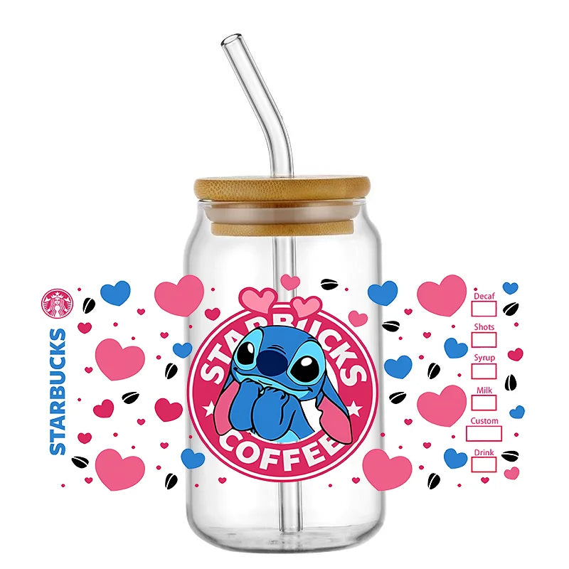 Miniso Abomination Stitch UV DTF Sticker For 16oz Cups Can Wrap Transfer Sticker Custom Labels DIY Logo Selfadhesive