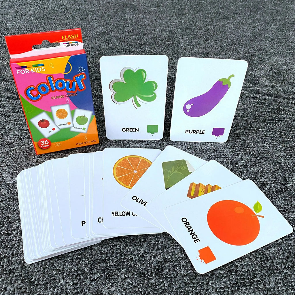 36Pcs Kids Cognition Card Shape Animal Color Teaching Baby English Learning Word Card Education Toys Montessori Material Gift