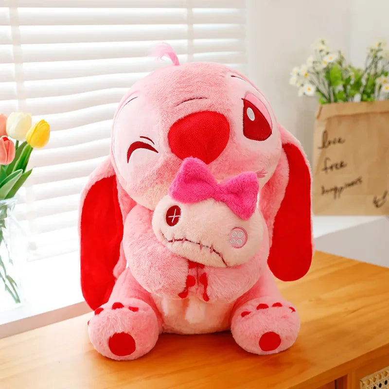 New Blue Pink Lilo & Stitch Hug The Duck Doll Cartoon Angel Plush Toy Cute Anime Soft Stuffed Kawaii Children's Birthday Gift