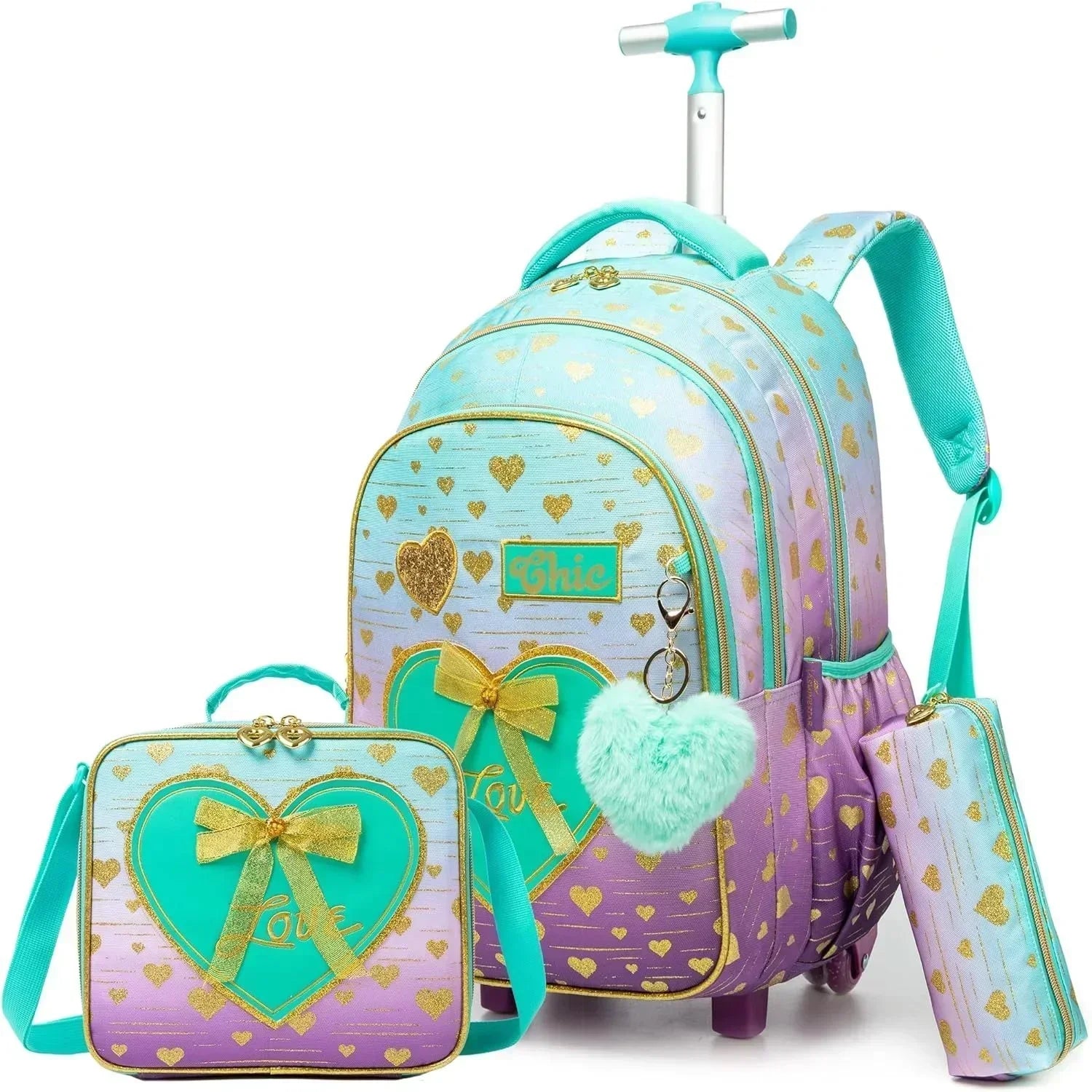 Children's School Backpack with Wheels Kids Wheeled School Bag Teenagers Bag Girls Canvas Backpack Travel Luggage Trolley Bags