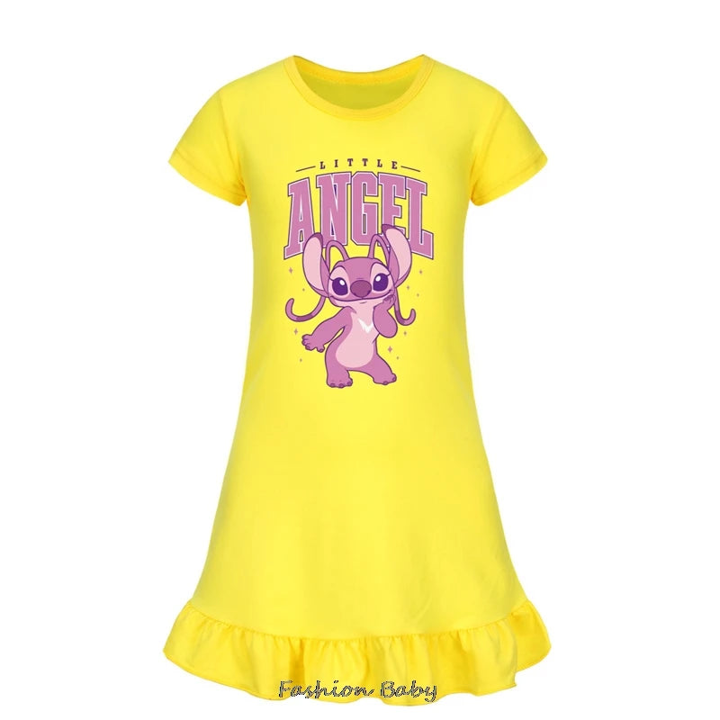 Hot Lilo And Stitch Cosplay Costumes Fashion Knee-Length Dresses Teenagers Cartoon Girl Pajamas Children Nightgown Girls Clothes