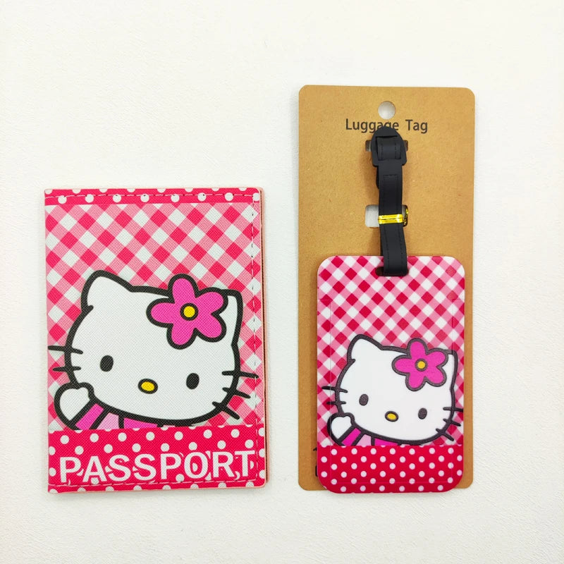 1Set Hello Kitty Passport Cover and Luggage Tags Travel Passport Holder Baggage Tag Girls Business ID Card Holder Luggage Label