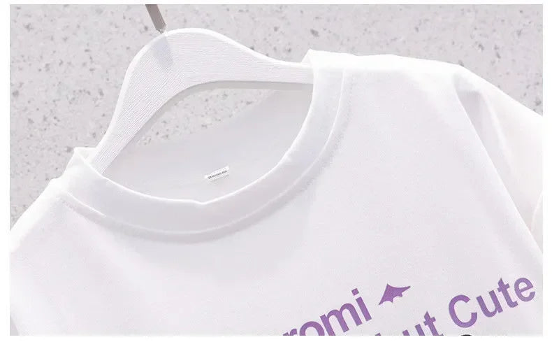 Sanrio Kuromi Kawaii Girls College Style T-shirt Skirt Suit Summer Clothes New Girl Suit Children's Clothes Style Pleated Skirt