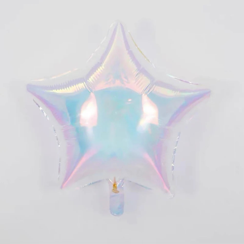 19Inch Foil Star Heart Round Balloons Transparent Iridescent Balloons for Mermaid Theme Birthday Disco Party Wedding Decorations