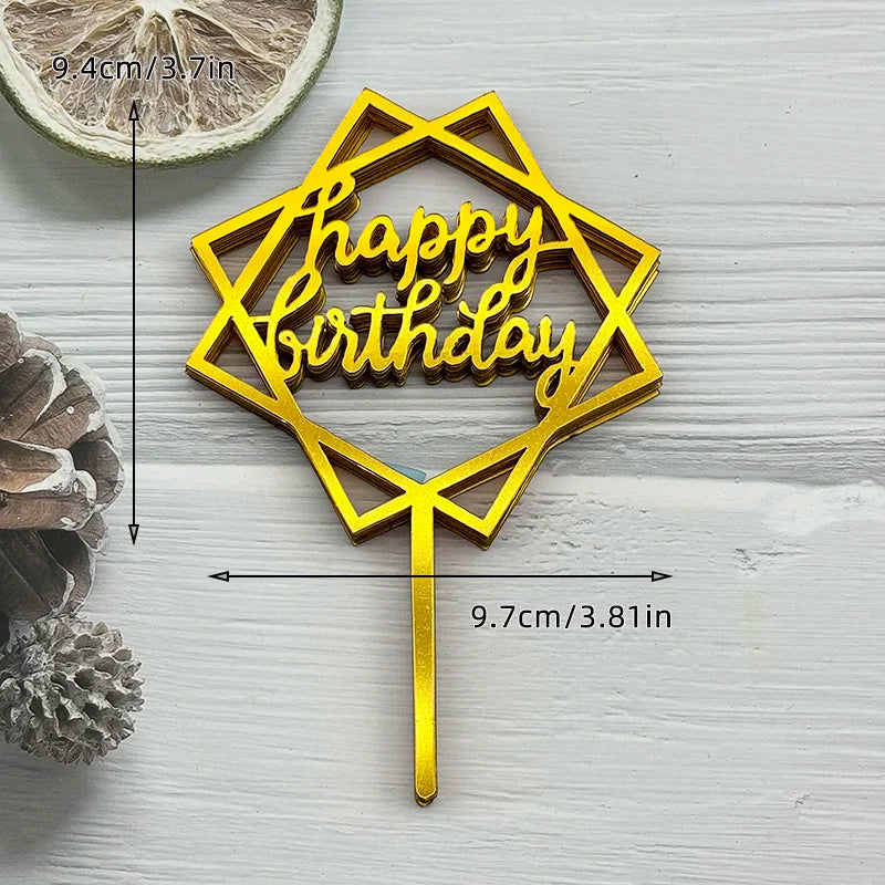 10 Pcs Acrylic Happy Birthday Cake Topper Pink Gold Silver Acrylic Kids Men Women Cake Decorations for Baby Shower Gift Supplies