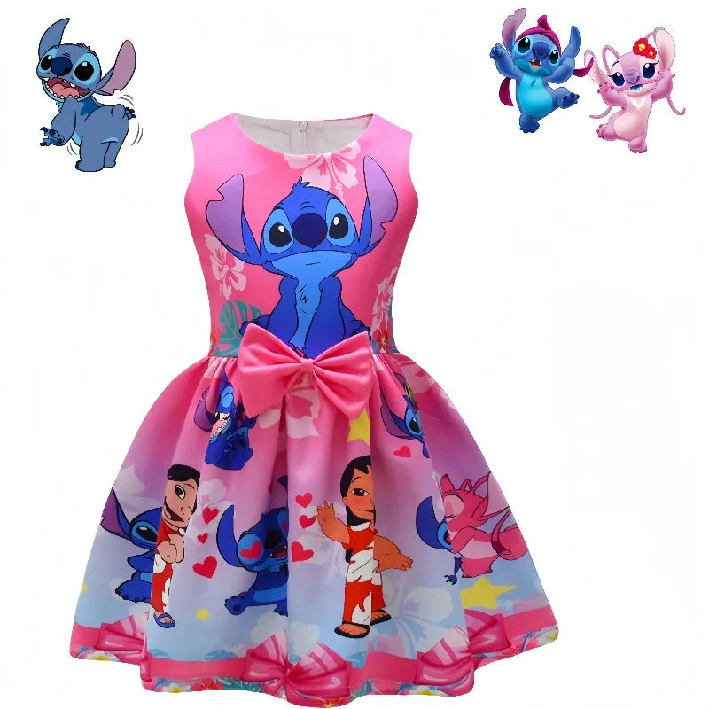 Lilo & Stitch Girls Dress Cute Cartoon Fashion Kids Holiday Cosplay Dress Girl Summer Stitch Princess Dress Birthday Gift