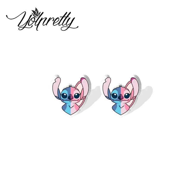 2024 New Arrival Cute Angel and Stitch Couple Love Epoxy Stud Earrings Handcraft Acrylic Resin Earrings