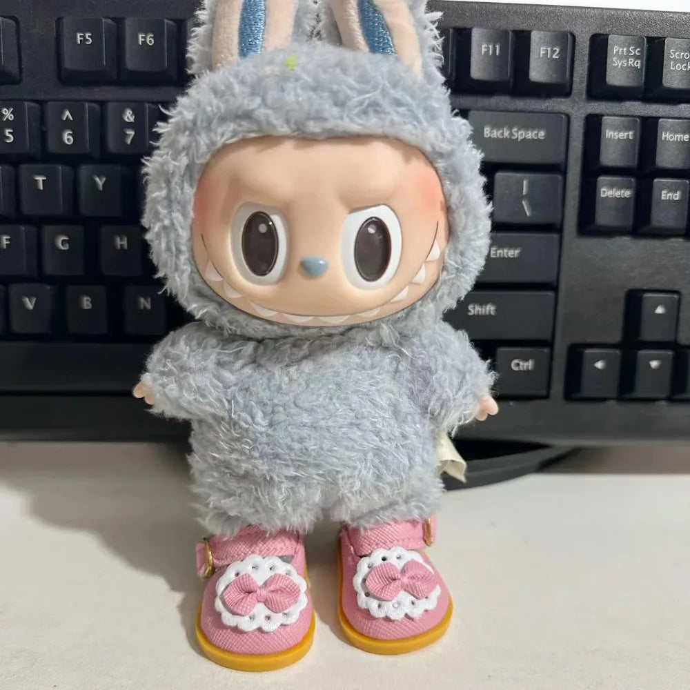 Doll Leather Shoes Labubu Bow Shoes for 17cm Labubu 10cm EXO /Cotton Doll Finger Shoes