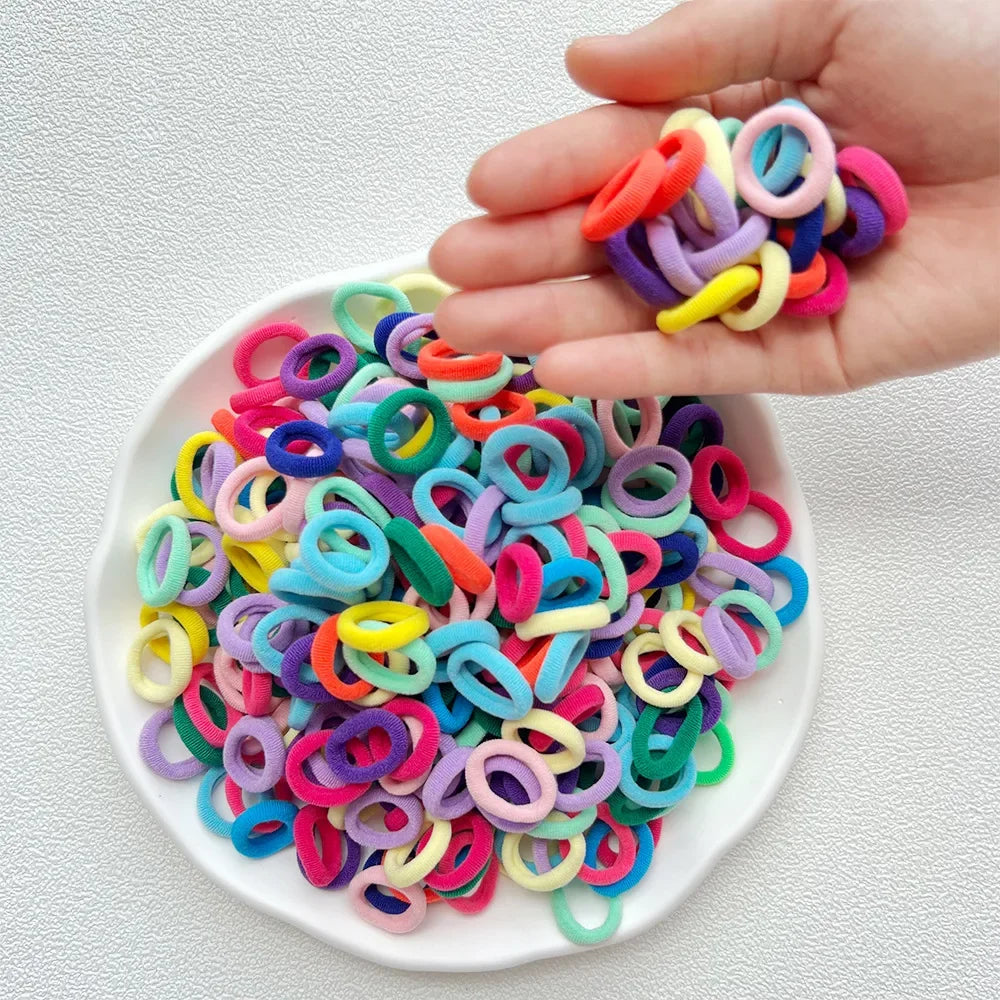 50/100/200PCS Colorful Basic Nylon Ealstic Hair Ties for Girls Ponytail Hold Scrunchie Rubber Band Kids Basic Hair Accessories