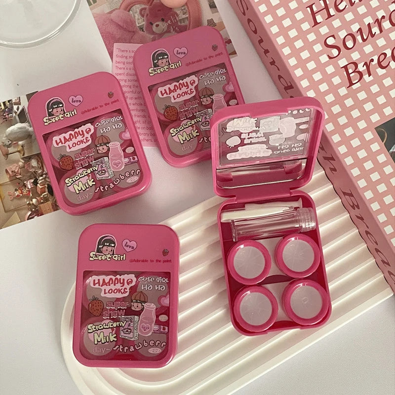 1pcs Cute Mini Contact Lenses Case Kit For Girls Travel Portable Contact Lens Box Contact Lens Storage Container