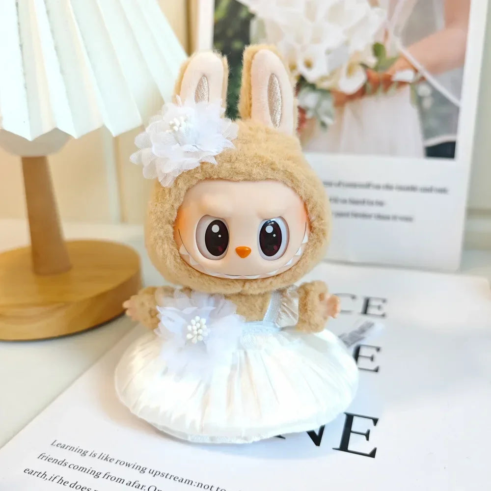Mini Plush Doll's Clothes Bud Skirt with Pearl Hair Accessory Labubu I II Idol Dolls Korea Kpop Doll DIY Clothing Gifts