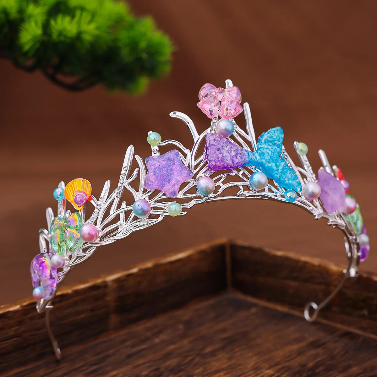 Handmade Mermaid Fish Crown Ocean Style Costume Seashell Starfish Hair Accessories for Women Girls Princess Birthday Party Tiara