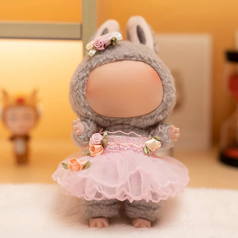 Cute Mini Plush Doll'S Clothes Outfit Only Clothing Accessories For 17cm Labubu Dolls Sweater Hoodie Clothing DIY Kids Gifts