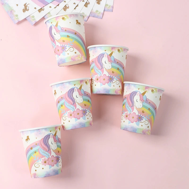 Unicorn Party Supplies Rainbow Unicorn Paper Plates Cups Napkin for Baby Shower First Girls Birthday Party Decorations