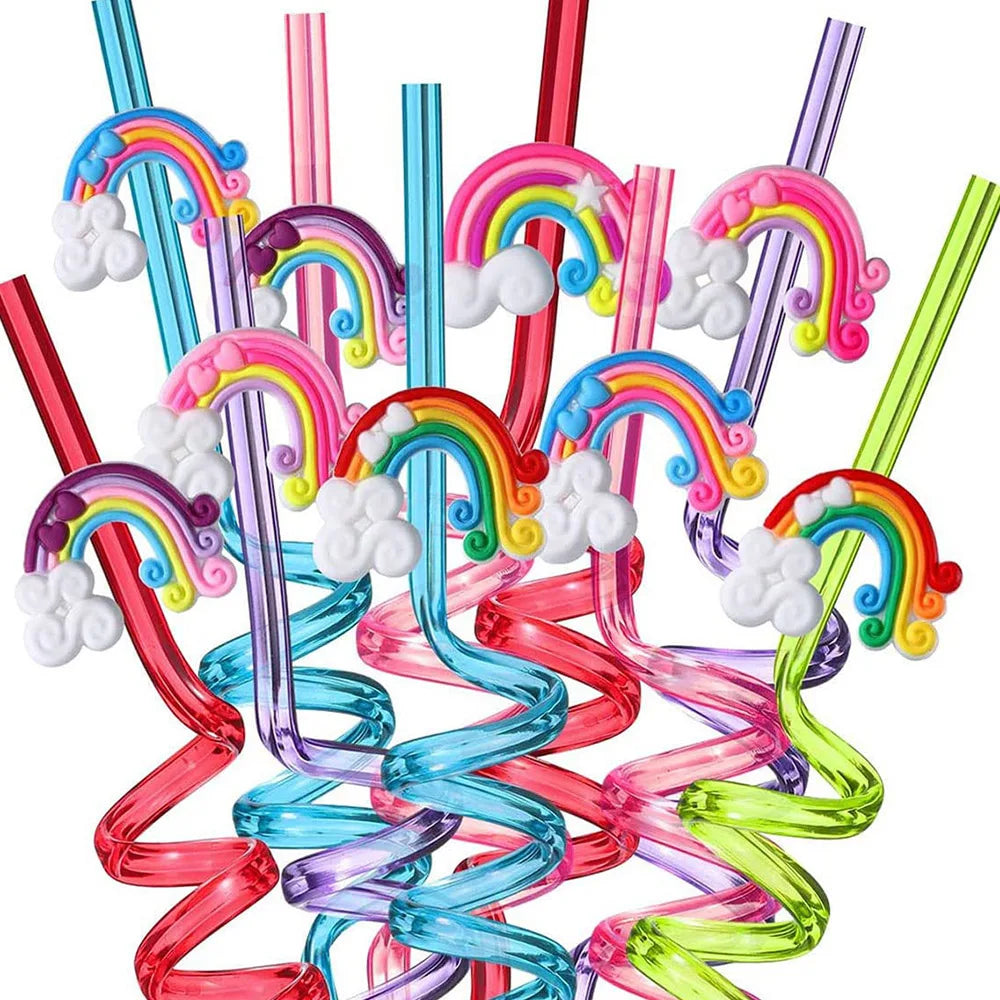 4pcs Multi themed Cute Party Straws,Unicorn Mermaid Dinosaur Party Straw,Reusable Plastic Straws for Kids Birthday Decor Gifts