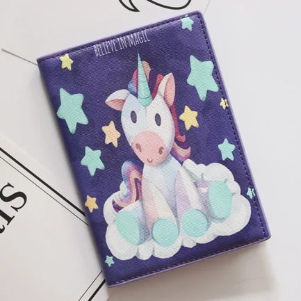 Cute Unicorn Girls Travel Abroad Passport Protection Set Waterproof  Passport Holder Card Wallet