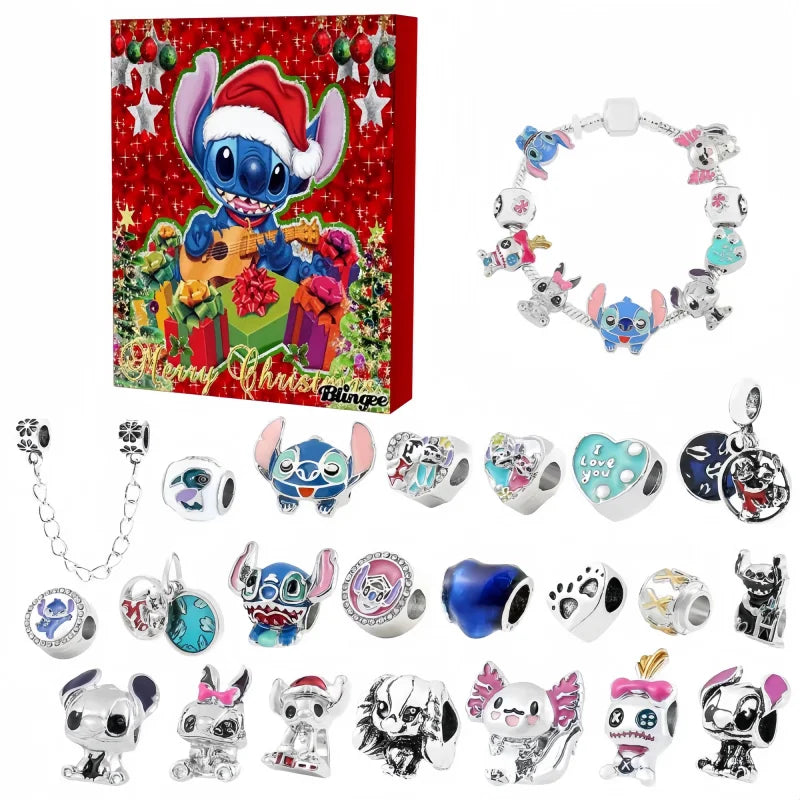 New Hot Stitch Mickey Christmas Advent Calendar Bracelets 24 Days Xmas Countdown Calendar Diy Jewelry Making Kit Girl Xmas Gifts