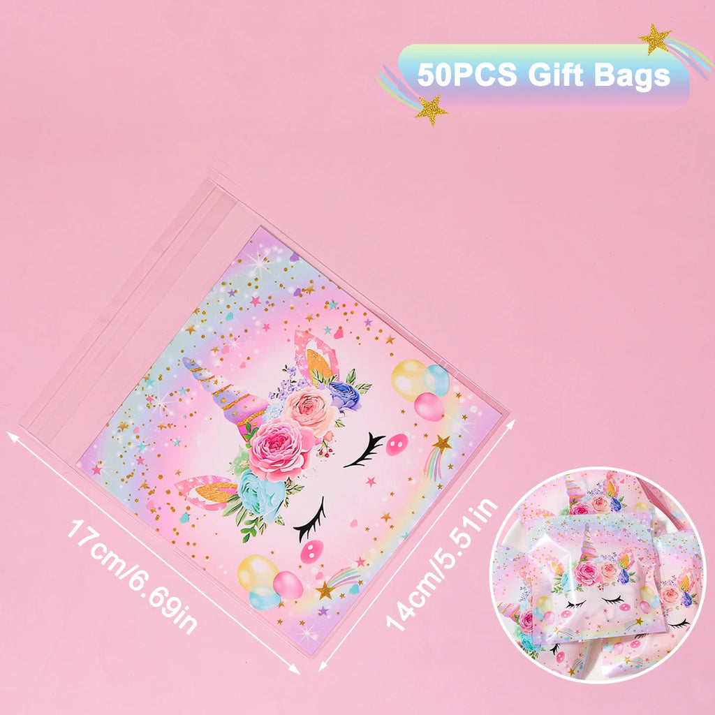 50/100Pcs Unicorn Party Gift Bags Birthday Party Decoration Candy Bags Packaging Bags Baby Shower Kids Favors Party Supplies