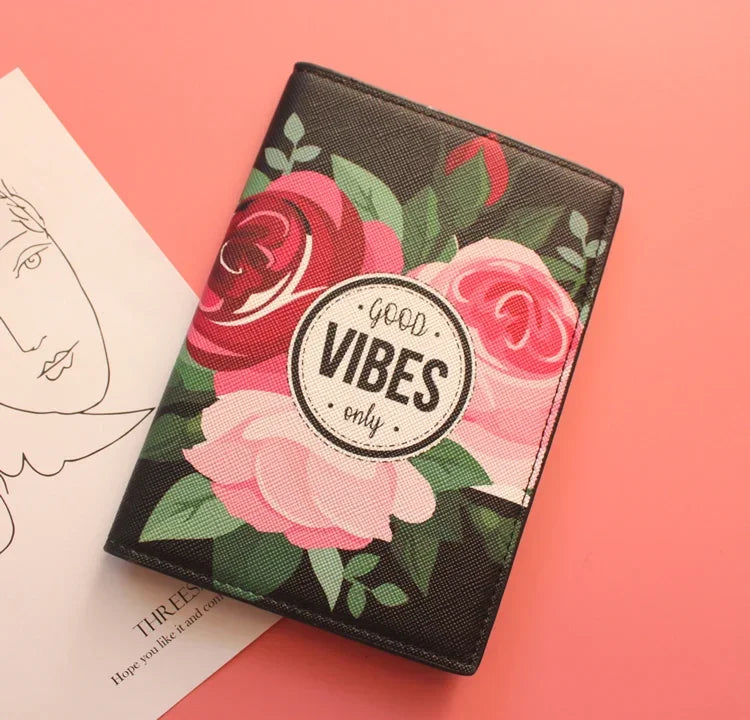 Fashion Men Women Travel Leather Passport Holder Card Case Protector Cover Floral Wallet Bags Flower Passport Cover for girls