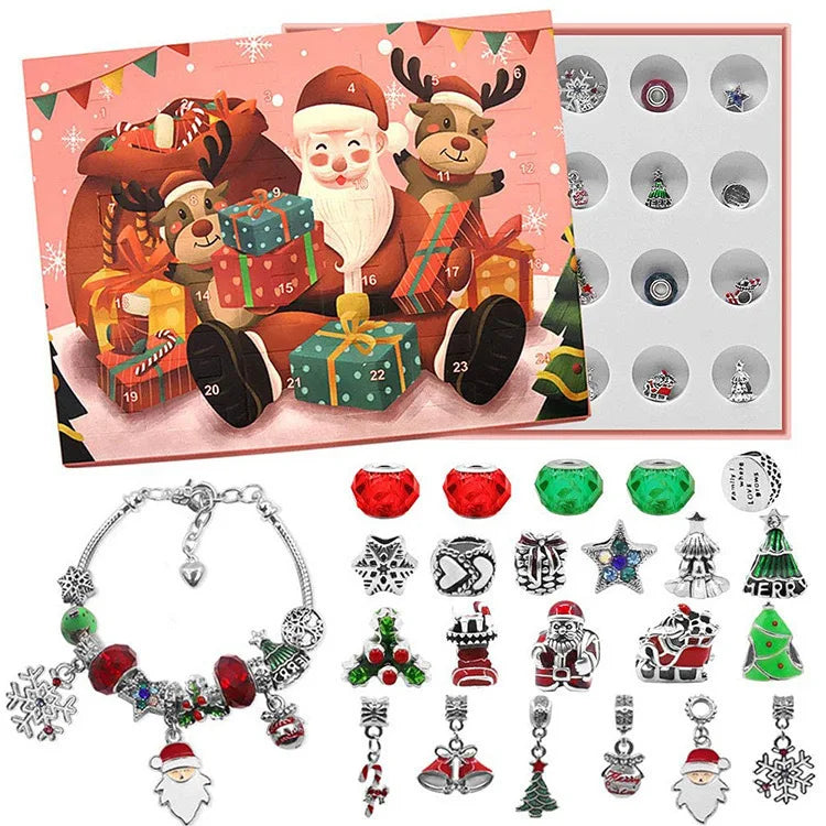 New Hot Stitch Mickey Christmas Advent Calendar Bracelets 24 Days Xmas Countdown Calendar Diy Jewelry Making Kit Girl Xmas Gifts