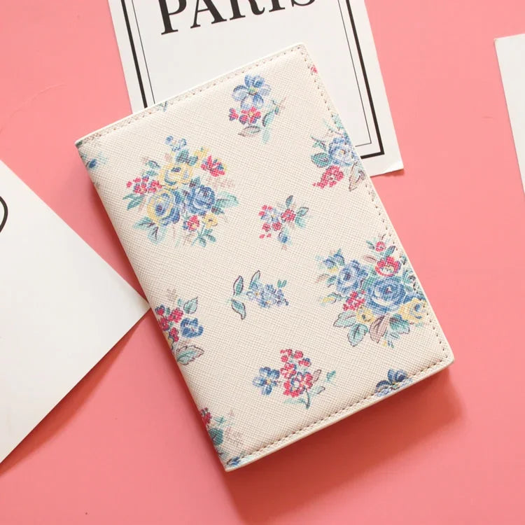 Fashion Men Women Travel Leather Passport Holder Card Case Protector Cover Floral Wallet Bags Flower Passport Cover for girls