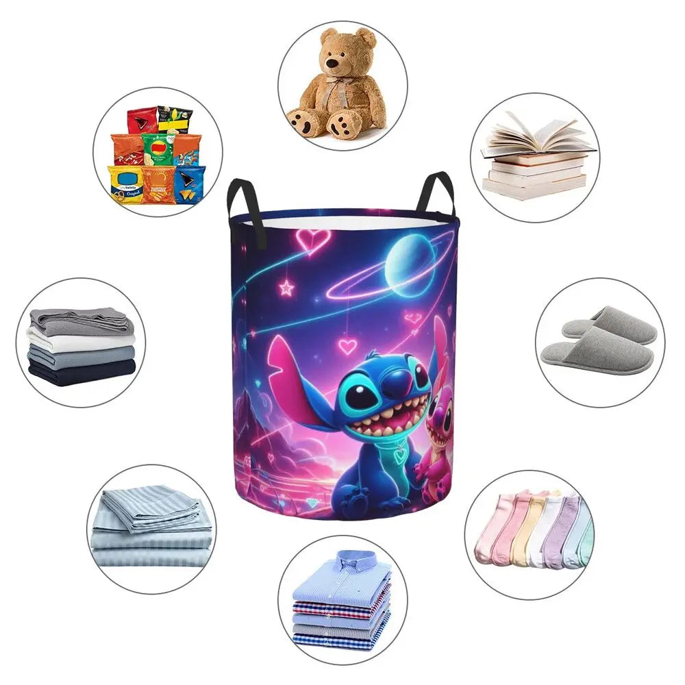 Custom I Love Stitch Laundry Basket Collapsible Toy Clothes Hamper Storage Bin for Kids Nursery