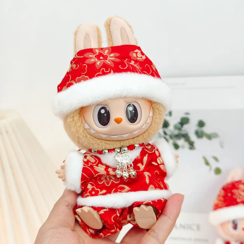 17cm Mini Plush Doll'S Clothes Outfit Accessories For Labubu V1 V2 Christmas Cookie Man Sweater Hat Clothing New Year Gift
