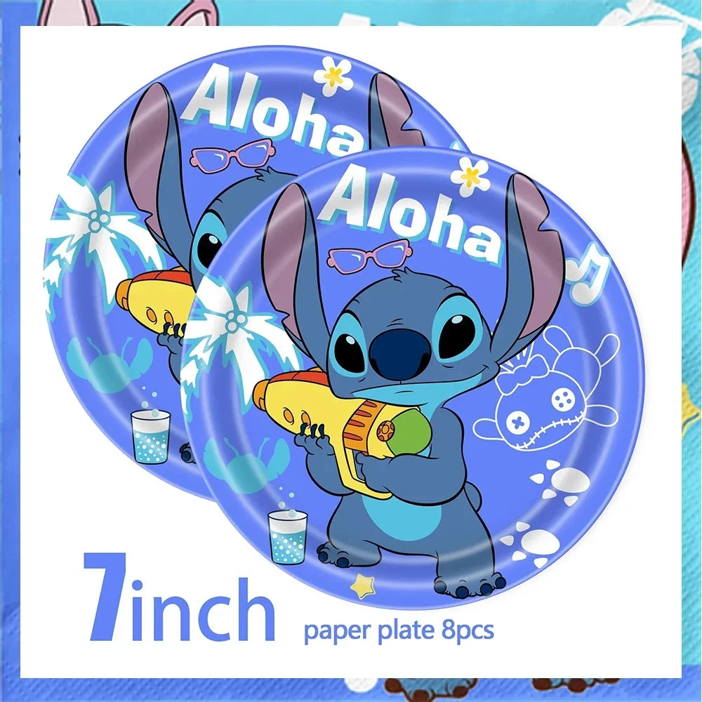 Lilo & Stitch Birthday Party Decorations Stitch Foil Balloons Disposable Tableware Set Backdrop Plate Napkin Kids Party Supplies
