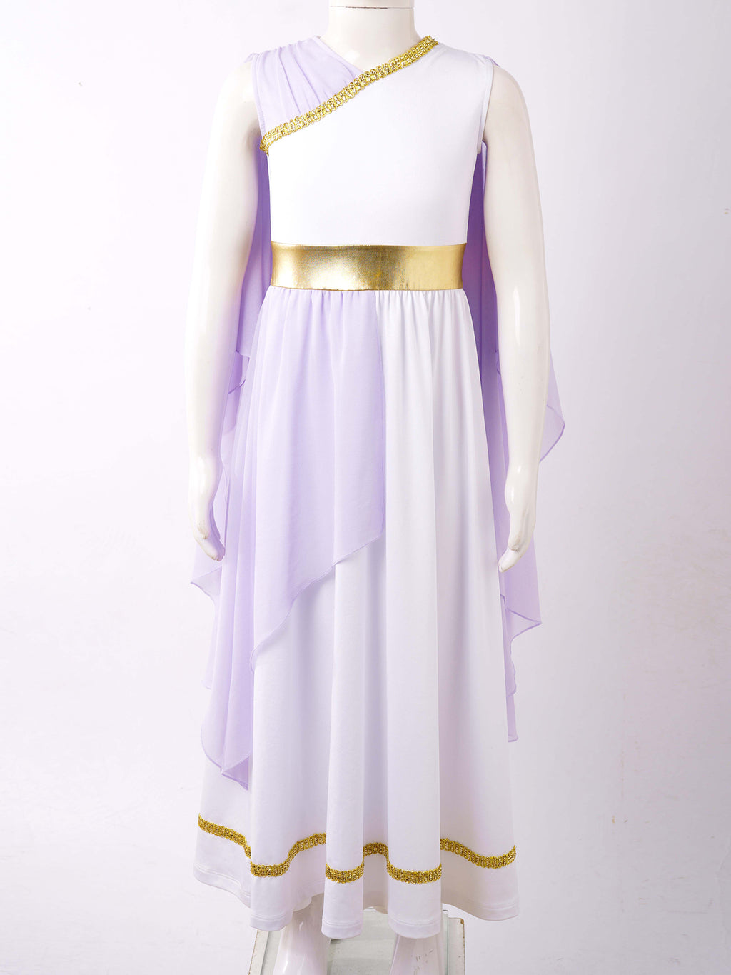 Kids Girls Ancient Greek Princess Toga Goddesses Costume Party Grecian Sleeveless Gown Dress Shawls Patchwork Flowy Tulle Dress