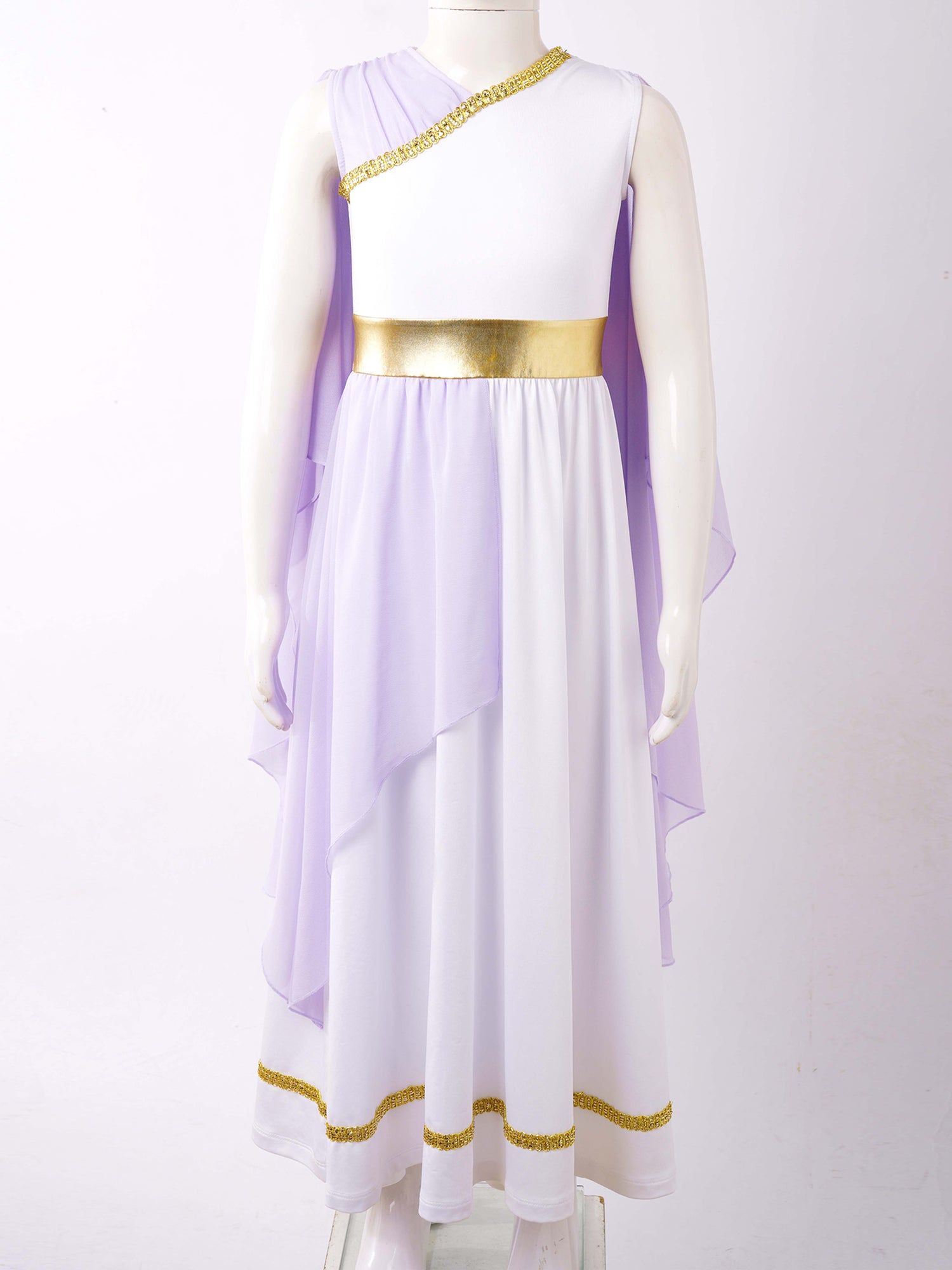 Kids Girls Ancient Greek Princess Toga Goddesses Costume Party Grecian Sleeveless Gown Dress Shawls Patchwork Flowy Tulle Dress