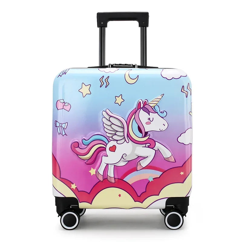 New cartoon kids travel suitcase on wheels,carry on cabin trolley luggage bag,girls rolling luggage case,children gift,suitcase