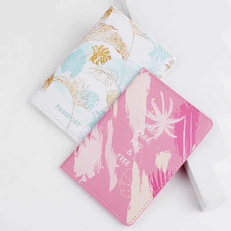 Pink Purple Women Girls Passport Cover Case for Travel Accessories PU Leather Passport Holder Protector Sleeve with Card Slot