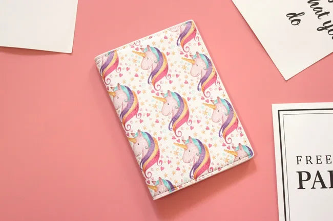 Lovely unicorn girl travel abroad passport bag protective cover waterproof  credit card holder minimalist wallet card wallet