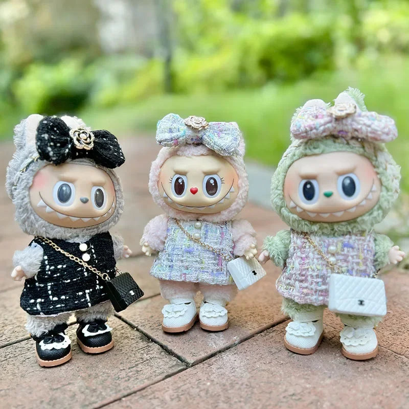 Cute 17cm Labubu Idol Doll Outfit Camellia Dress Bag Shoes Set The Monster Sitting Party Collection Mini DIY