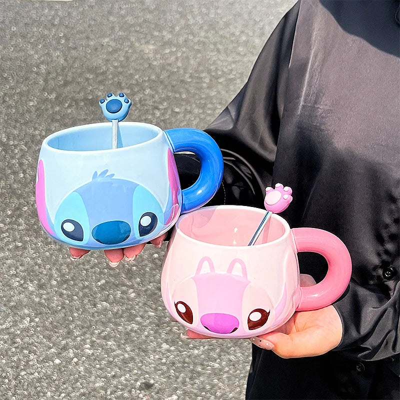 Lilo & Stitch Cute Cartoon Angel Ceramic Coffee Cup Kawaii Mug Water Cup Lovely Tabletop Decoration Home Decor Holiday Gifts