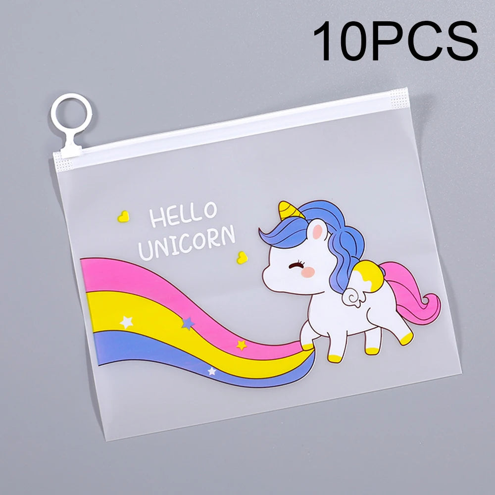 10pcs 21x17cm Cute Unicorn Cartoon File Storage Bag, Transparent Zipper Storage Bag,Birthday Gift Bag,Baby Shower