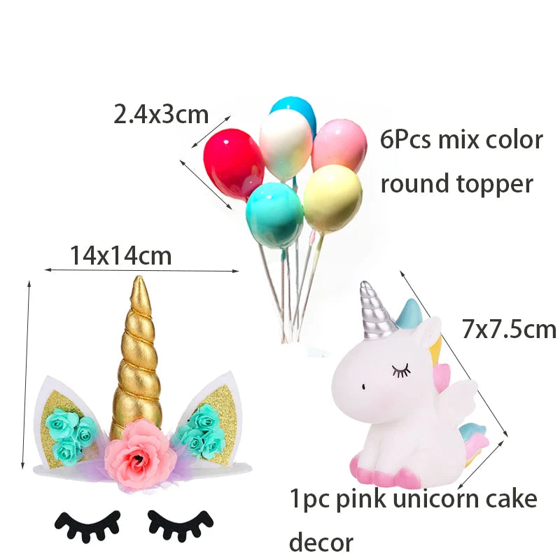 Unicorn Girls Cake Topper Kids 1st Birthday Decor Cloud Rainbow Balloon Cupcake Toppers Baby Shower Christening Cake Decorating