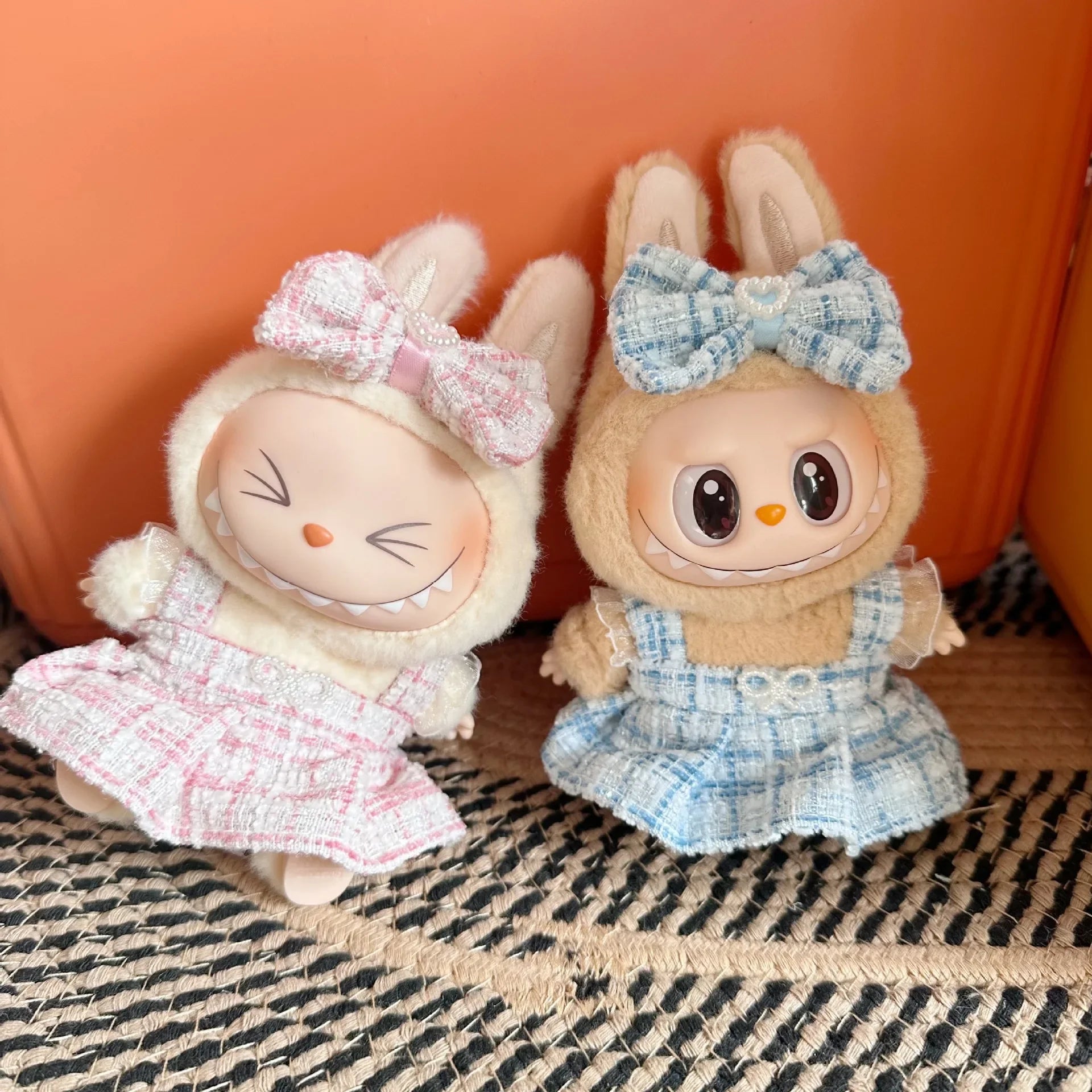 For Labubu Sitting Party Series  Classic Dress Grid Style Small Fragrance For Labubu v1 v2 Kid Gift Labubu Clothes Design style