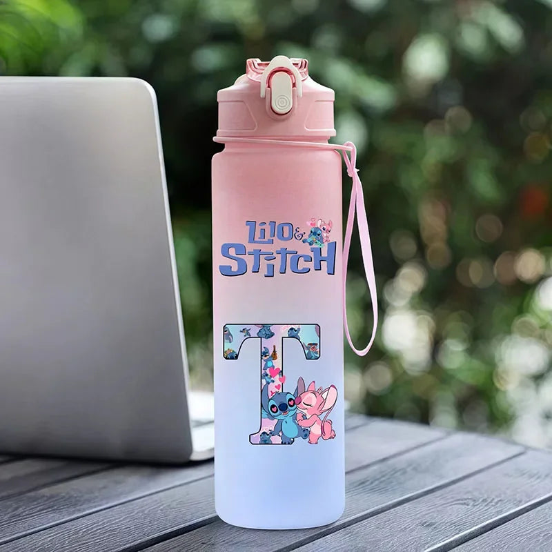 750ML Water Bottle Lilo Stitch Cartoon Letter A-Z Printed Large Capacity Drinking Cup Portable Outdoor Sport Water Cup Kid Gift