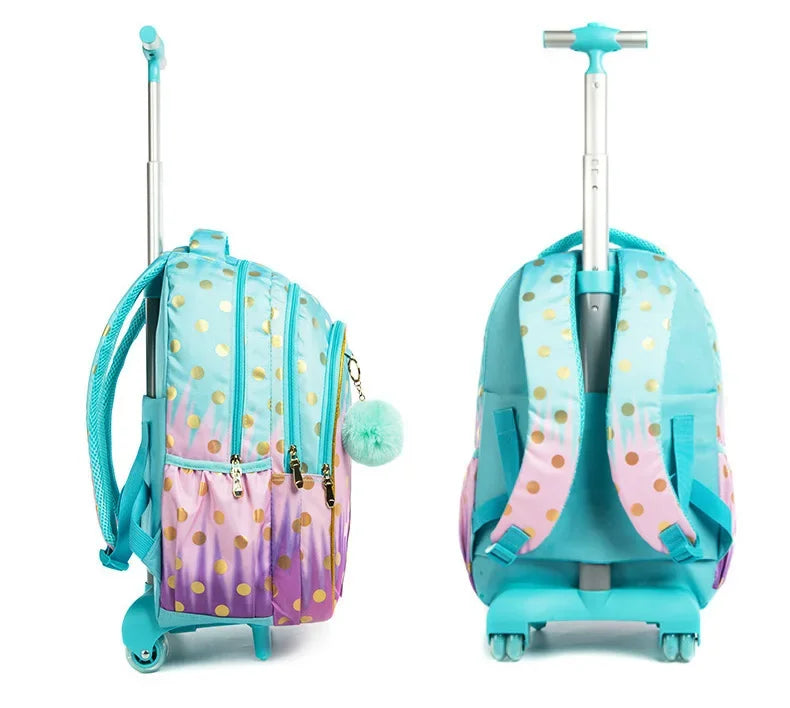 Children's School Backpack with Wheels Kids Wheeled School Bag Teenagers Bag Girls Canvas Backpack Travel Luggage Trolley Bags