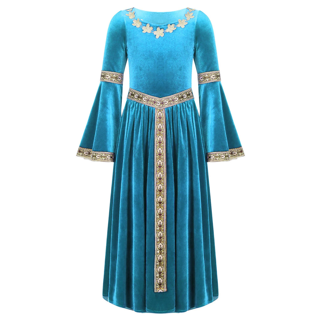 Girls Medieval Renaissance Velvet Dress Princess Queen Cosplay Costume Christmas Xmas Halloween New Year Carnival Party Dress