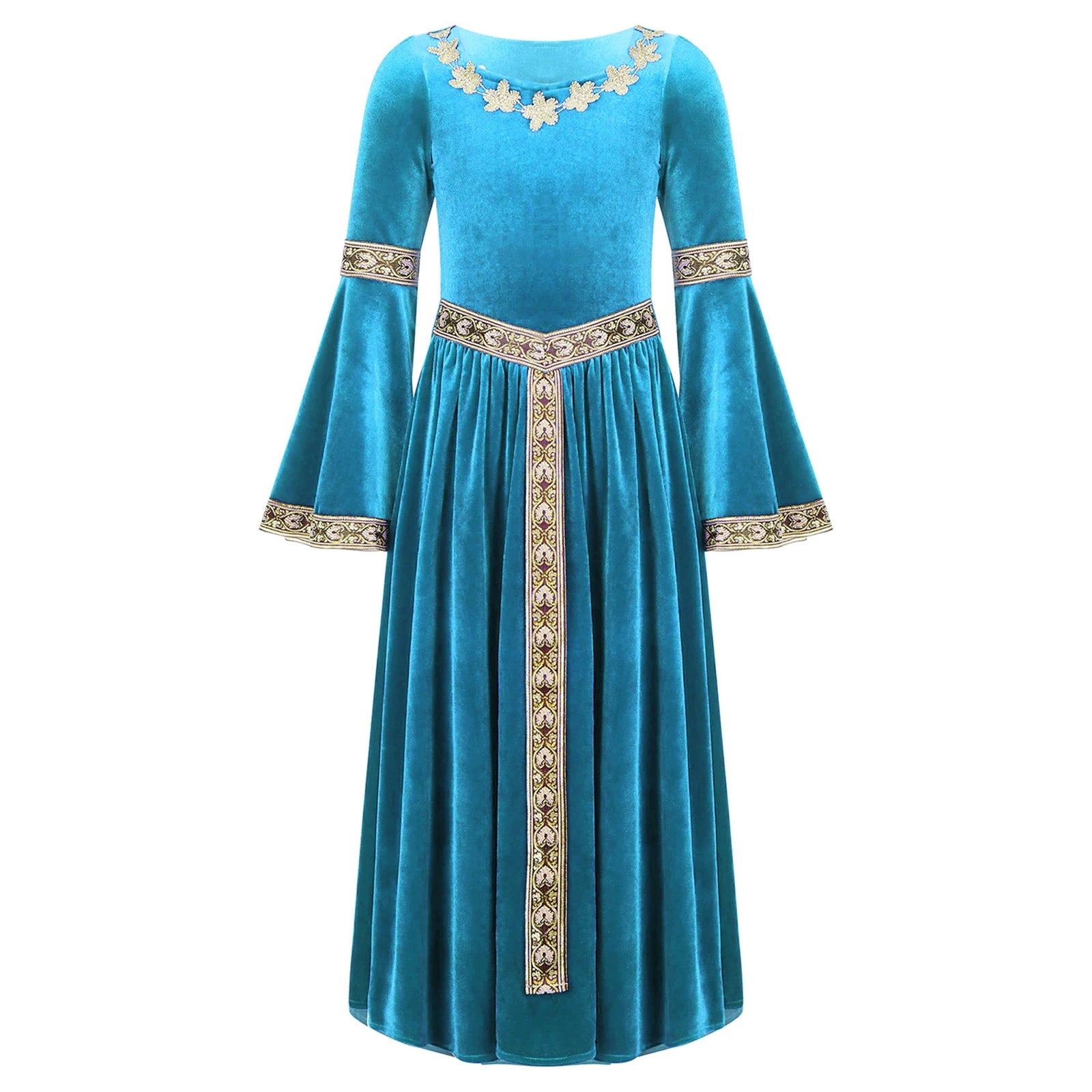 Girls Medieval Renaissance Velvet Dress Princess Queen Cosplay Costume Christmas Xmas Halloween New Year Carnival Party Dress