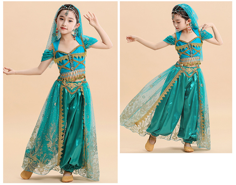  Kids India Princess Belly Dance Set Oriental Indian Dance Sari Girl Performance Costume Bollywood Children Stage Outfit