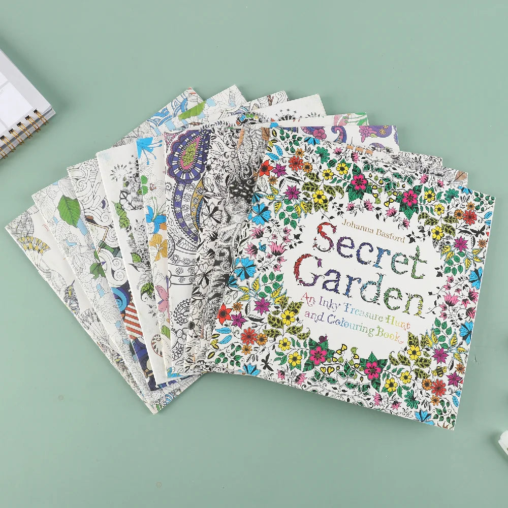 8 PCS Colouring Book for Children and Adults, Kill Time Underlined Painting Art