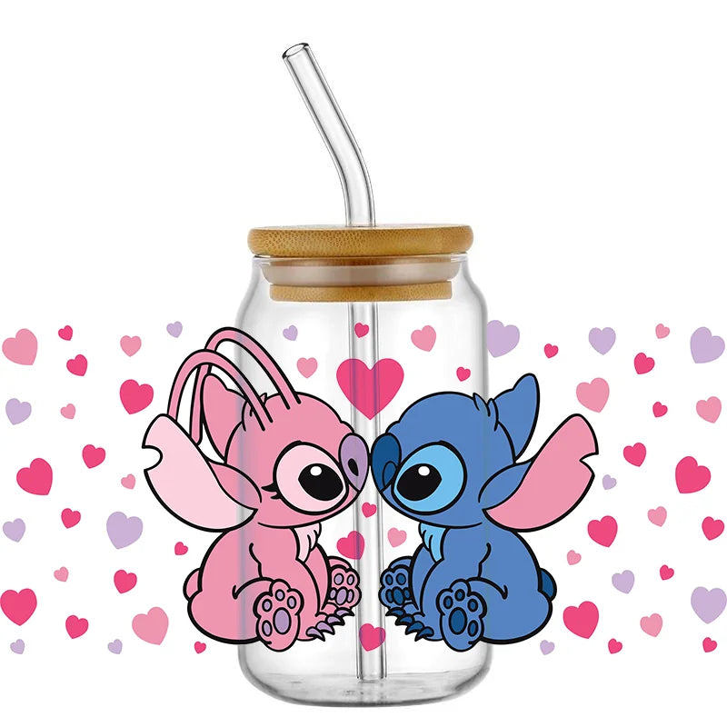 UV DTF Cup Mug Wraps Miniso Lovely Cartoon stitch 3D Transfer Sticker for 16oz Libbey Glasses  Cup Waterproof  DIY Sticker