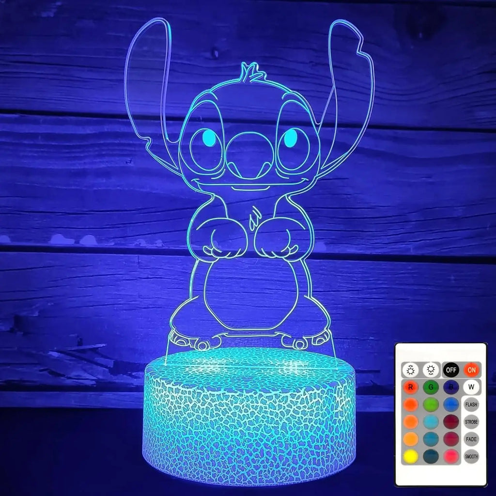 3D Stitch Anime Character LED Night Light, Model Toy, Children's Bed Room Decoration, Birthday Party Gift