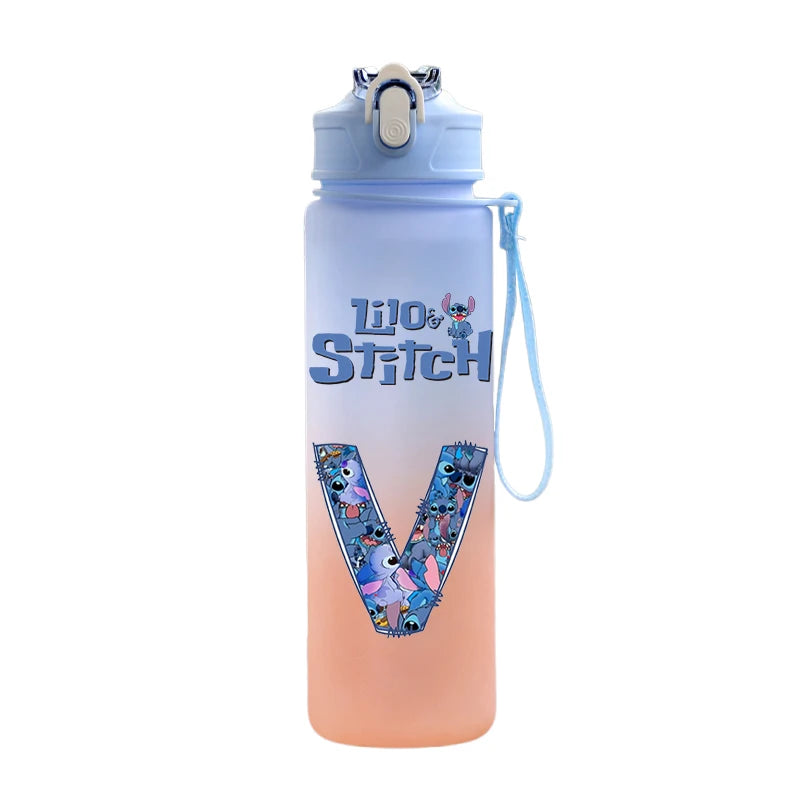 750ml Letter A-Z Printed Lilo Stitch Water Bottle Anime Large Capacity Drinking Cup Portable Outdoor Sports Water Cup kid Gift
