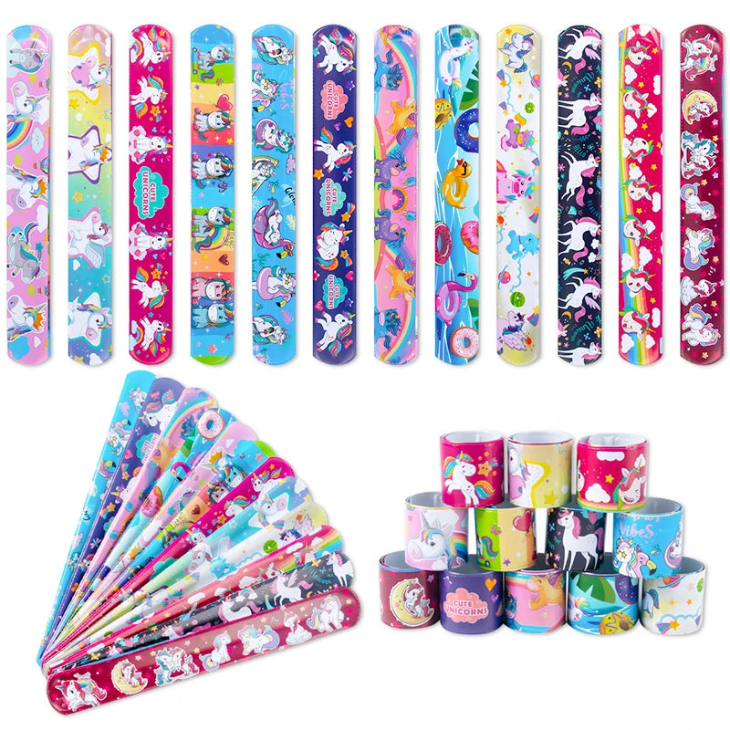 10pcs Cartoon Birthday Party Clap Circle Toy Kids Birthday Party Slap Bracelet Mermaid Dinosaur Unicorn Theme Party Gift