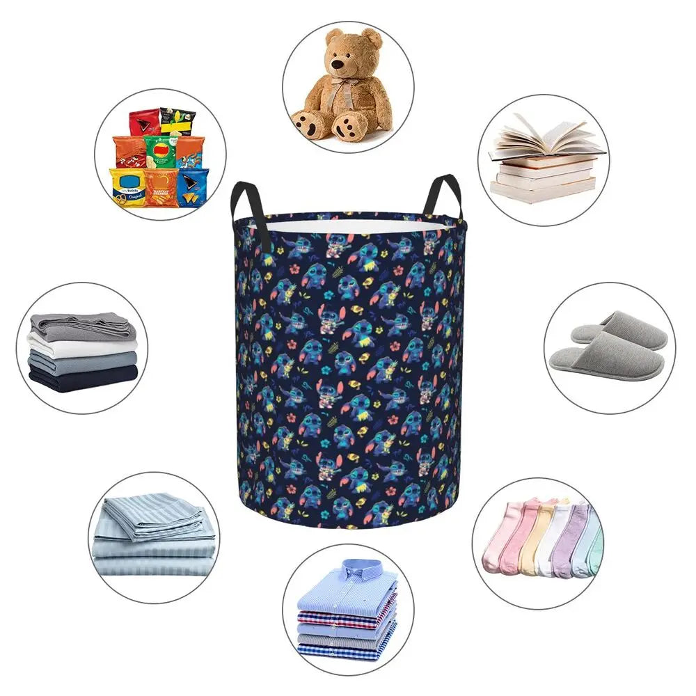 Customized SLilo And Stitch Cartoon Laundry Hamper Large Storage Basket Anime Kids Nursery Toy Organizer
