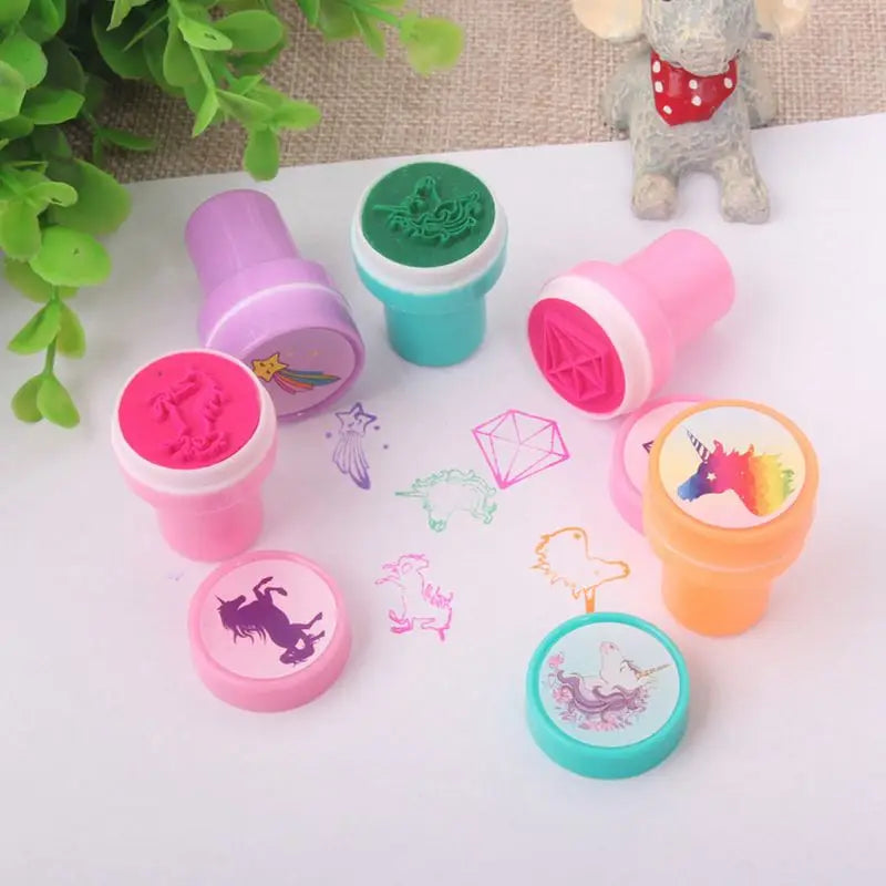 10PCS Cartoon Self-ink Stamps Toy Gift Kids Favor Mermaid Unicorn Birthday Party Children Gift Christmas Wedding Guest Giveaways